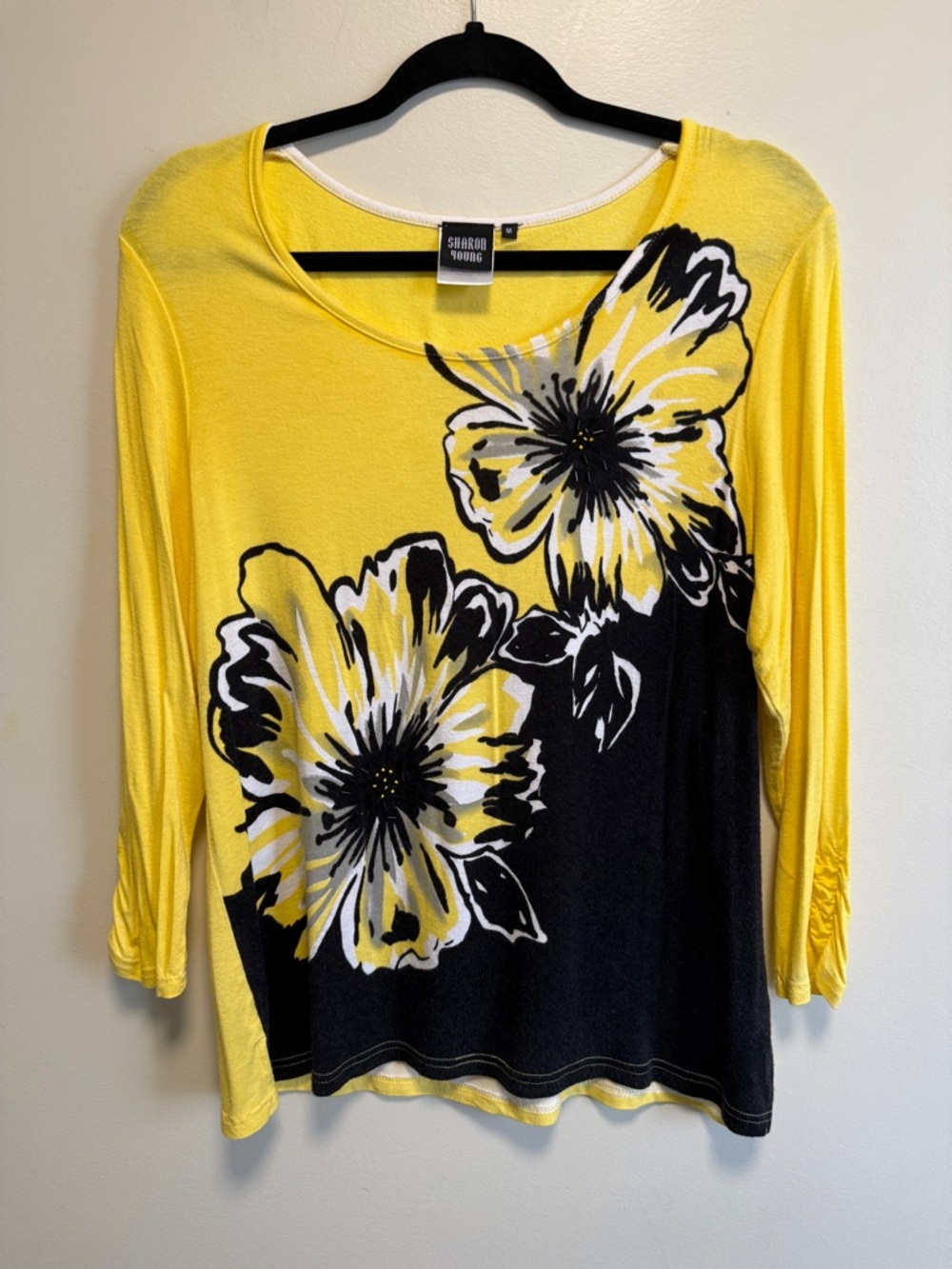 Yellow & Black Floral Scoop Neck Top